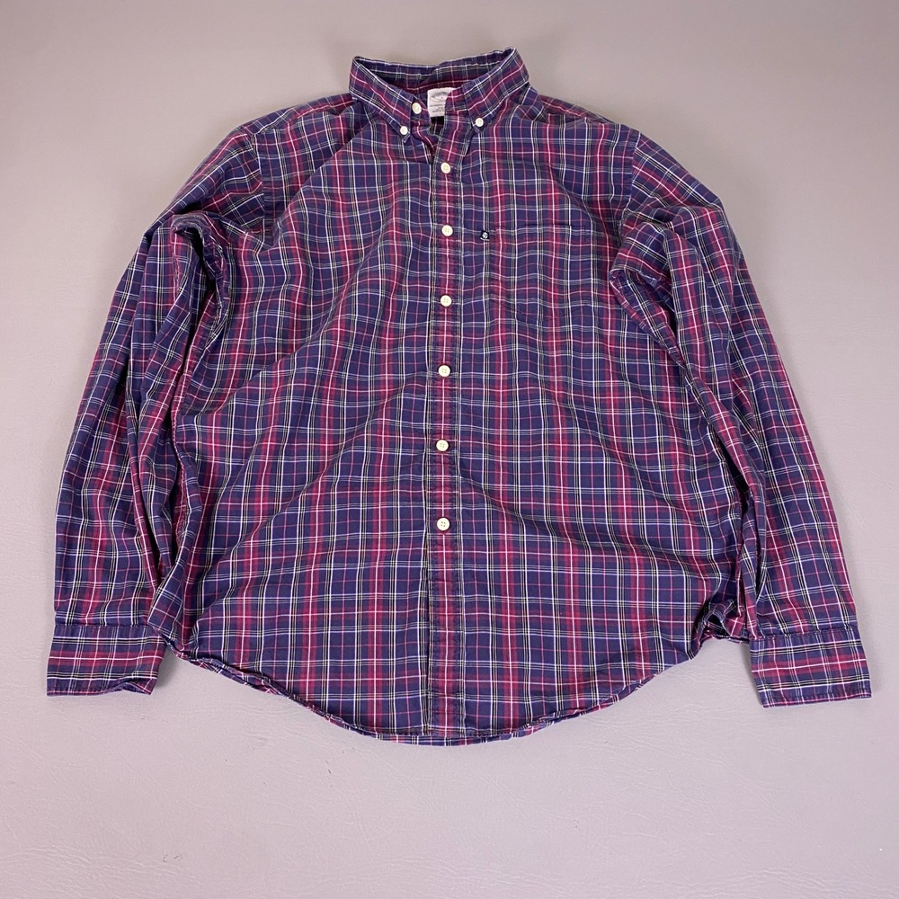 Brooks Brothers 346 Button Down Polo Shirt Men's Large Slim Fit Plaid Navy Red